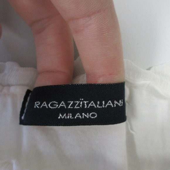 Ragazzi Italiani White S Top Blouse Cotton Silk Ruffle Rose Applique Silk 140 - Picture 2 of 12